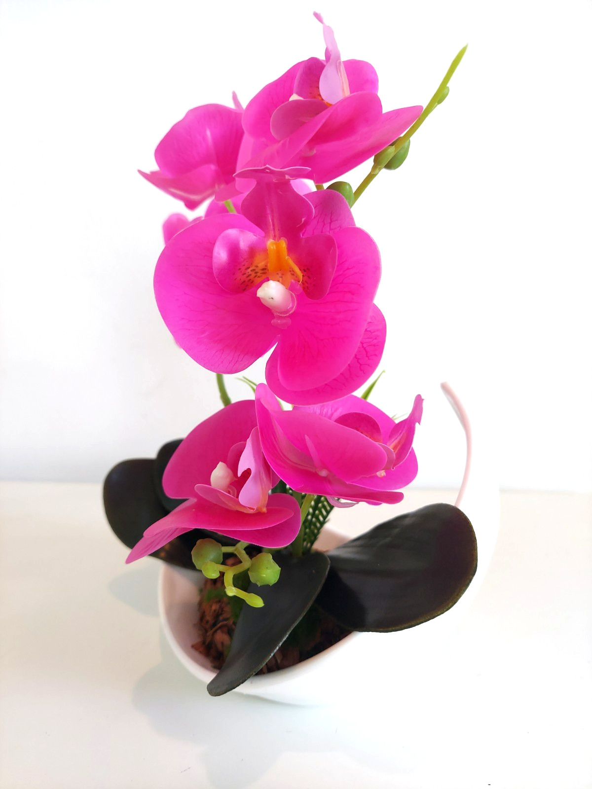 Artificial Bonsai Phalaenopsis Orchid Flower Fushia Purple Plant Potted 9.5″ H
