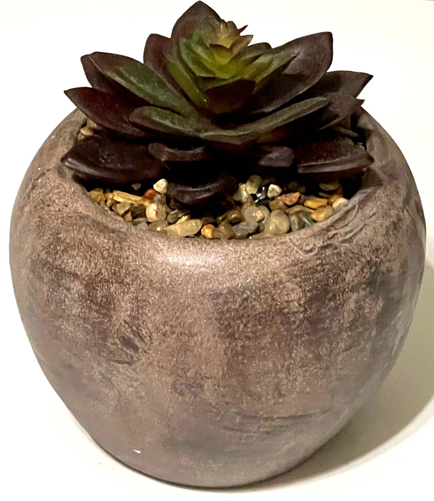 FAUX SUCCULENT POTTED PLANT IN VASE w/ STONES, 4.92″ X 4.92″ X 4.8″