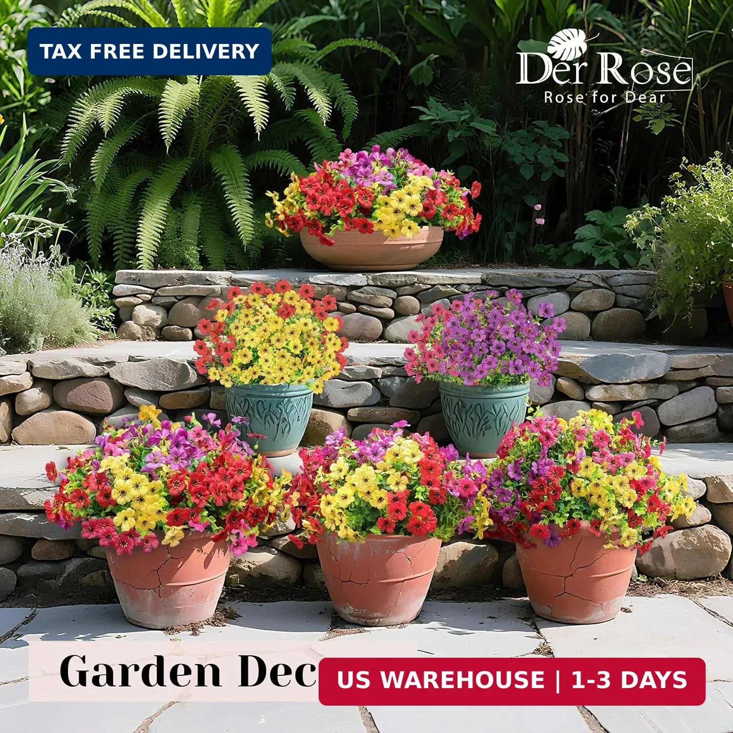 Der Rose 12 Bundles Artificial Flowers for Outdoors Fake Flowers Plants Spring S