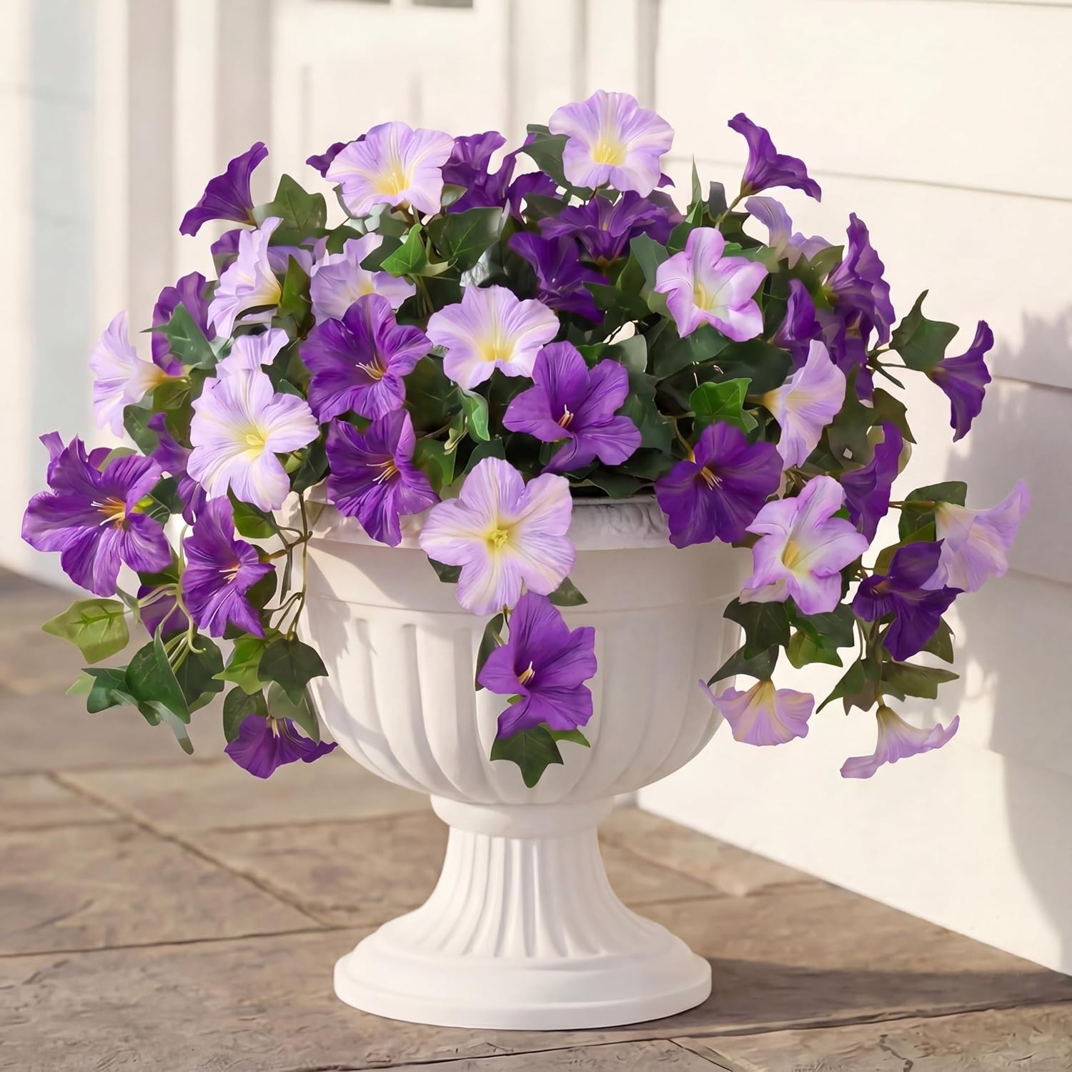 3 Pcs Faux Petunias Artificial Flowers for Outdoors, UV Resistant Fake Purpl