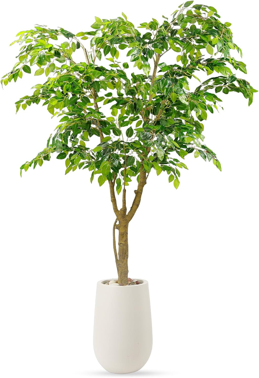 6.5FT Faux Ficus Tree in White Planter – Lifelike Indoor/Outdoor Décor