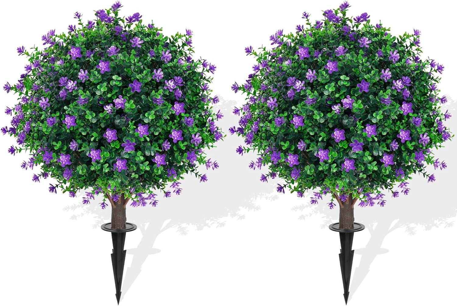 UV Resistant Artificial Purple Flower Topiary Ball Trees – 2 Pack, 16