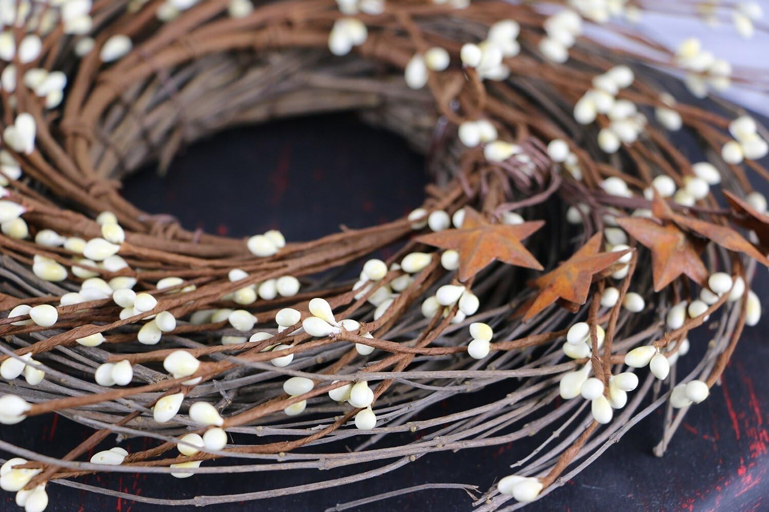 Ivory Pip Berry & Star Twig Wreath 12″