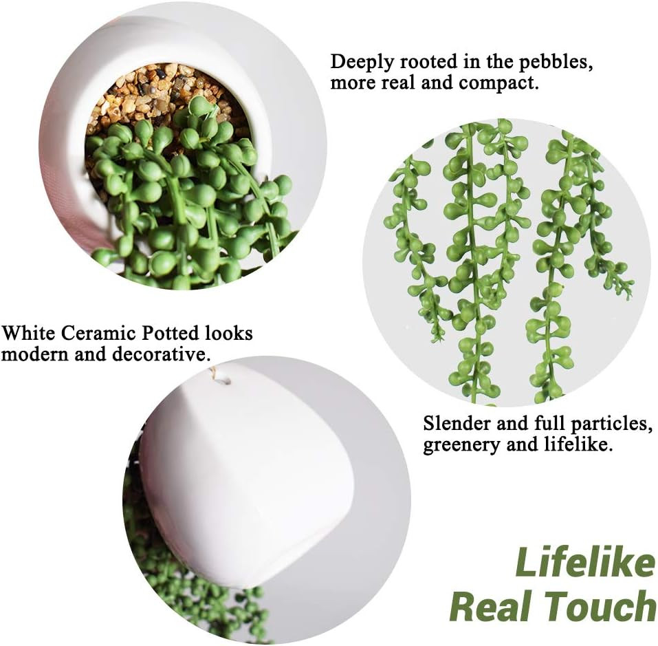 Artificial Hanging String of Pearls Plants in Pots, 2 Pack for Decor | Realistic