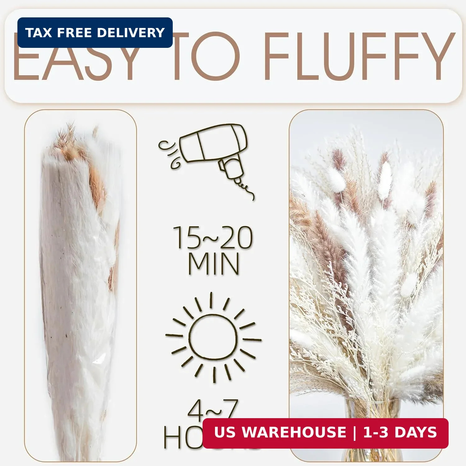 440PCS Natural Dried Pampas Grass Boho Home Decor Bouquet Phragmites Dried Flowe
