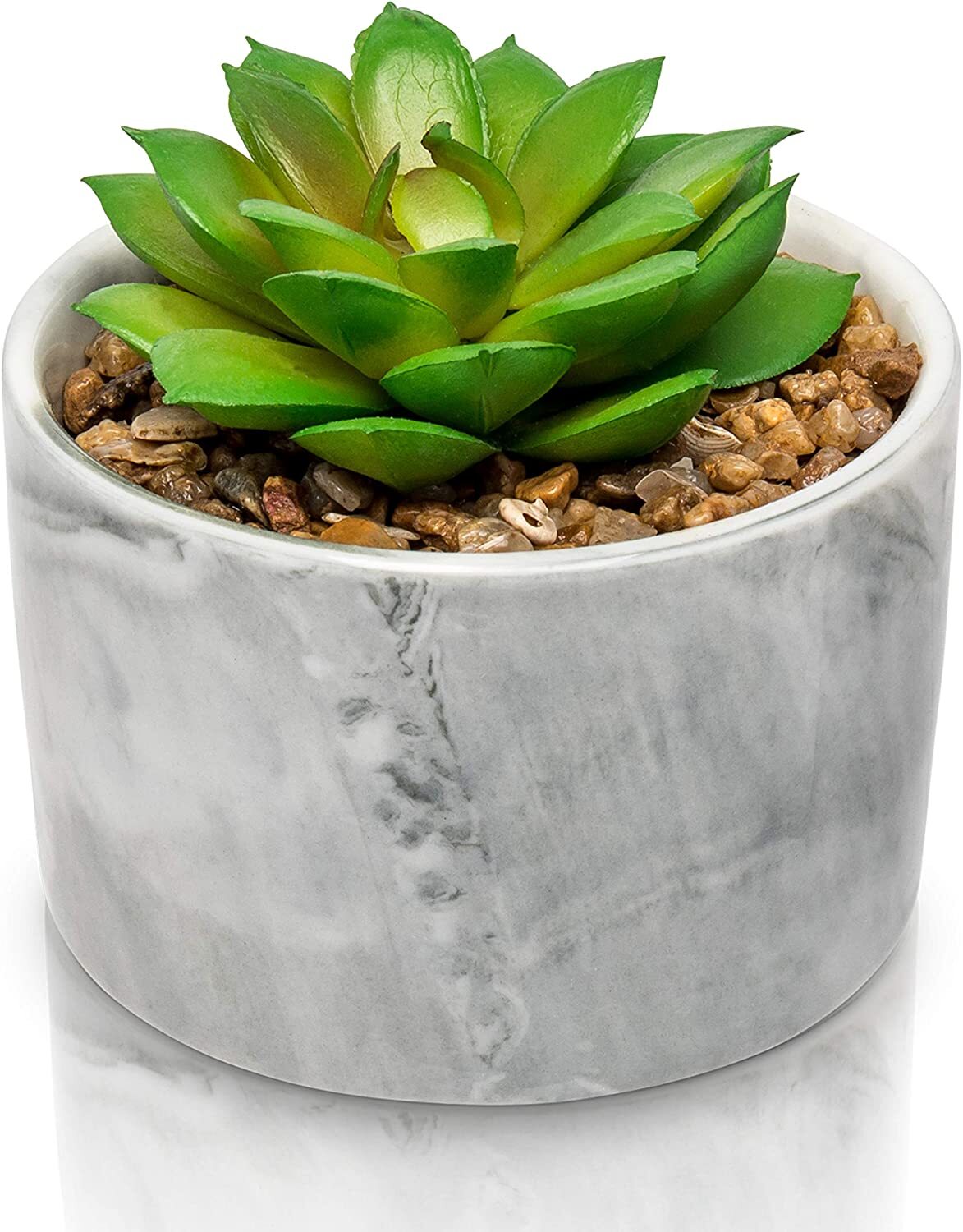 Succulent Plant In Porcelain Glossy Marble Vase Artificial Plant Pre-Filled Faux