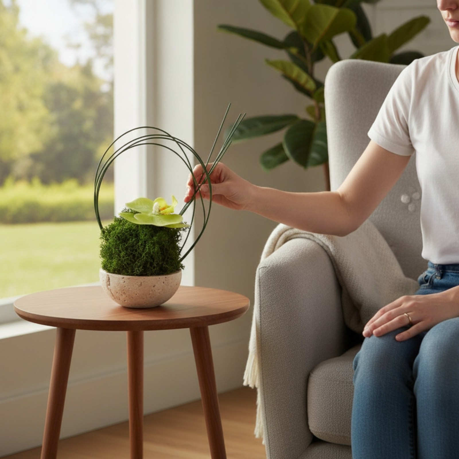 Artificial Orchid in Planter Sculptural Orchid with Ceramic Pot Modern for Desk