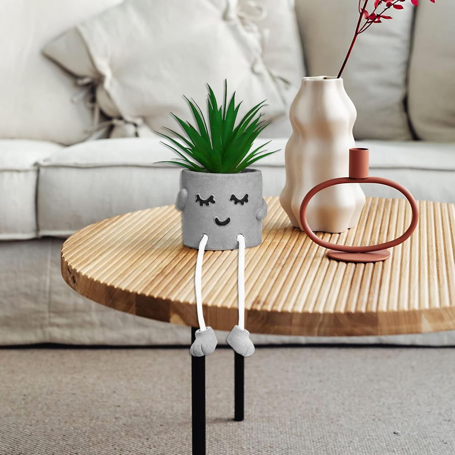 Small Decorative Fake Succulent Plant in Cement Pot – Ideal for Shelf Accent