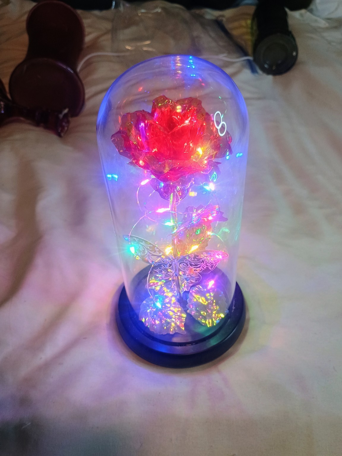 Lighted Rose in Glass Dome LED Eternal Flower Decor
