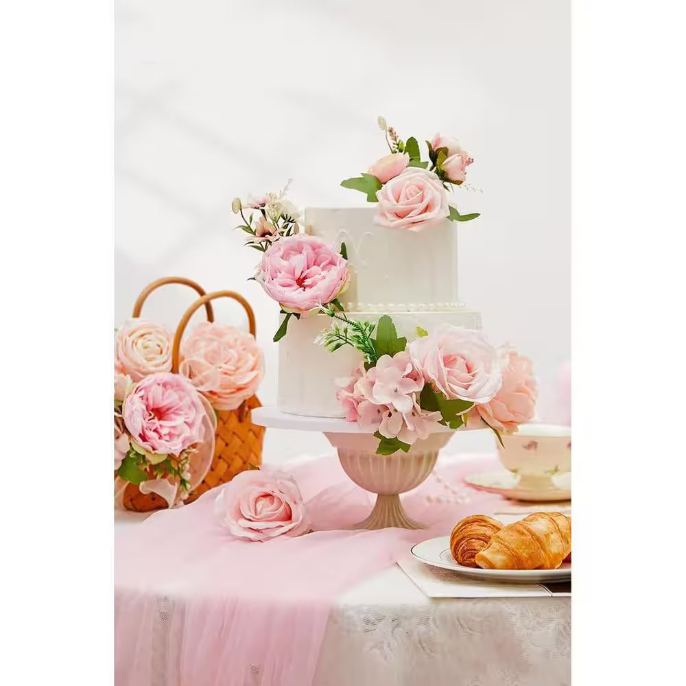 24 In. Pink Artificial Flower Branch Stem Rose Peony Hydrangea Spring Wedding Bo