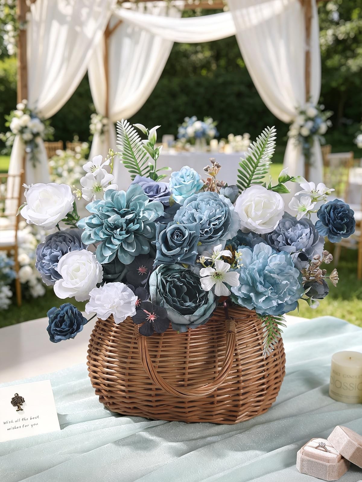 Artificial Flowers Combo Dusty Blue Silk Wedding Bouquet Table Decor