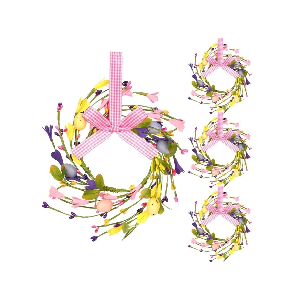 4 pcs Easter Wreaths for Cabinet Mini Spring Artificial Easter Egg Wreath