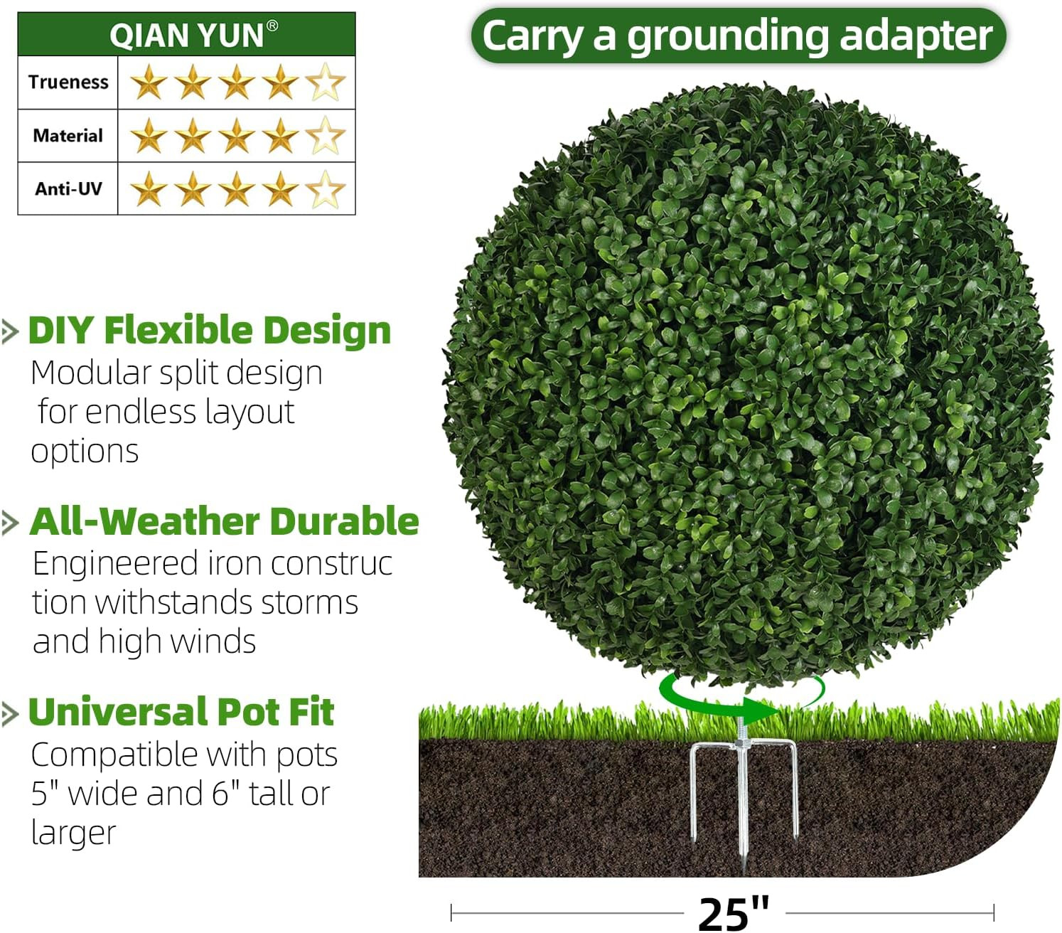 26” UV Resistant Boxwood Ball Topiary – Easy Outdoor Decor for Garden & Patio