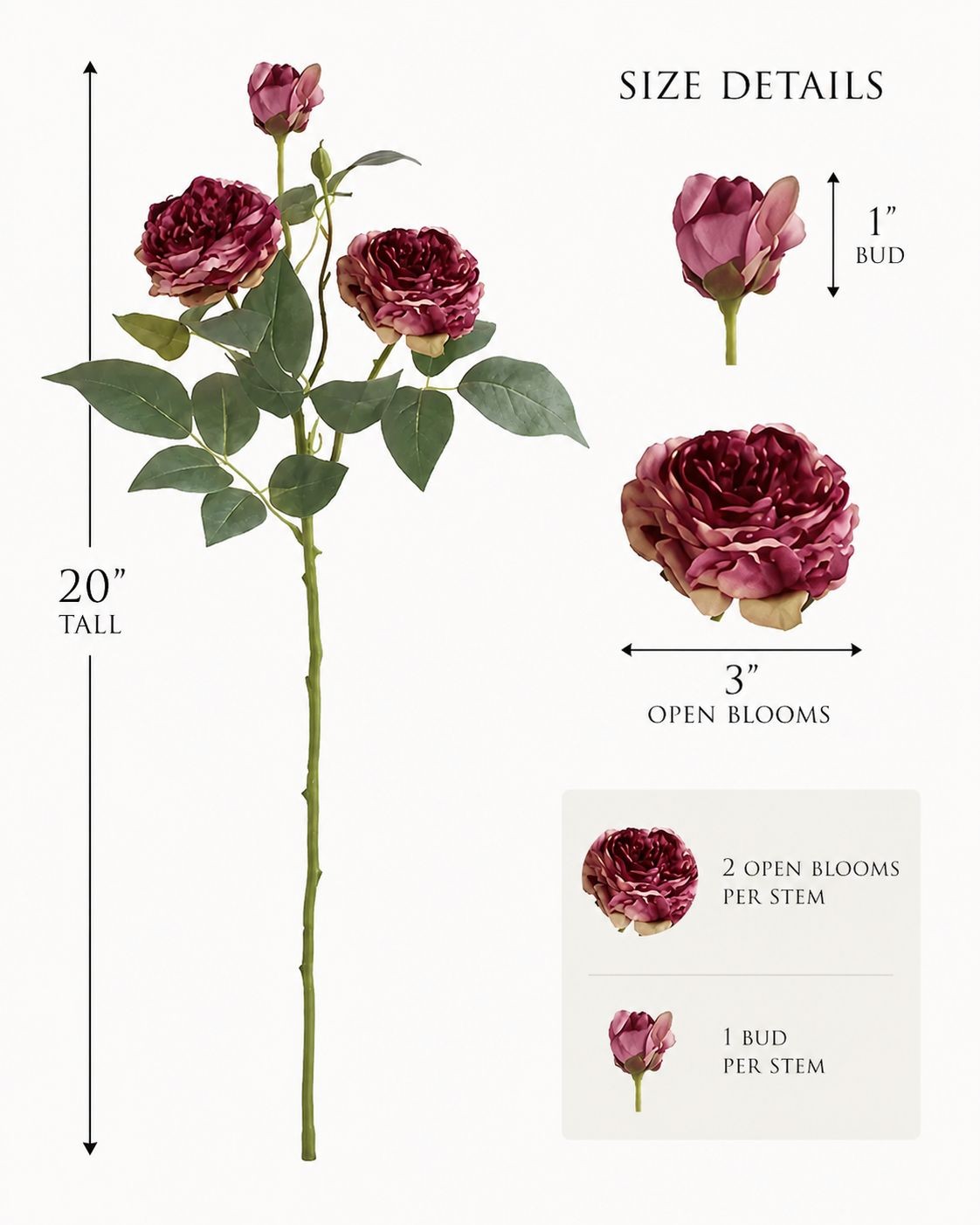 Dusty Mauve Rose Stem Faux Rose Spray Artificial Garden Rose Stem Vintage Mauve