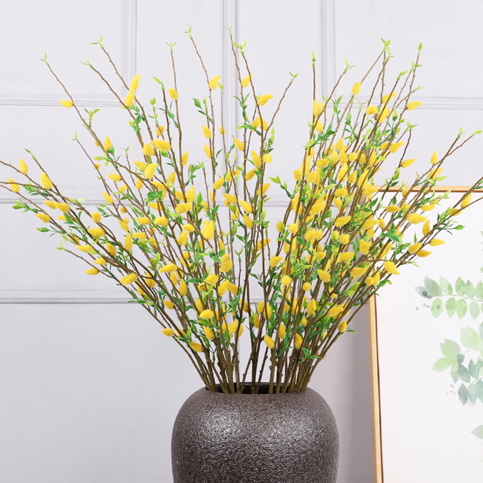 85cm Gray Faux Silver Stem Yellow Buds