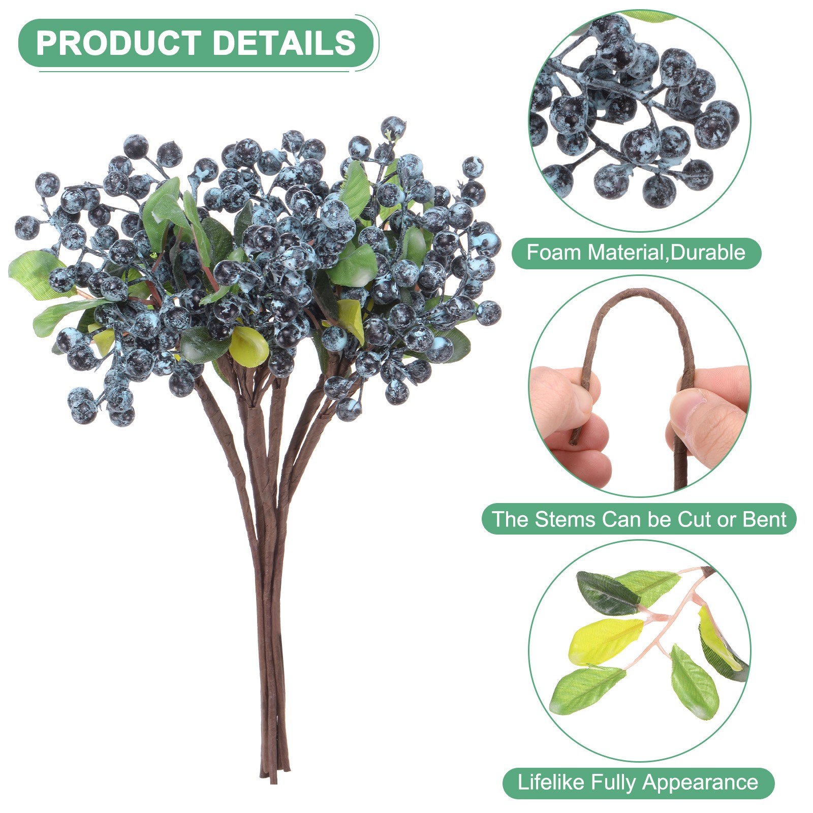 6-Pack Artificial Berry, 9.8 Inch for Home Decor/Wedding [Blueberry]