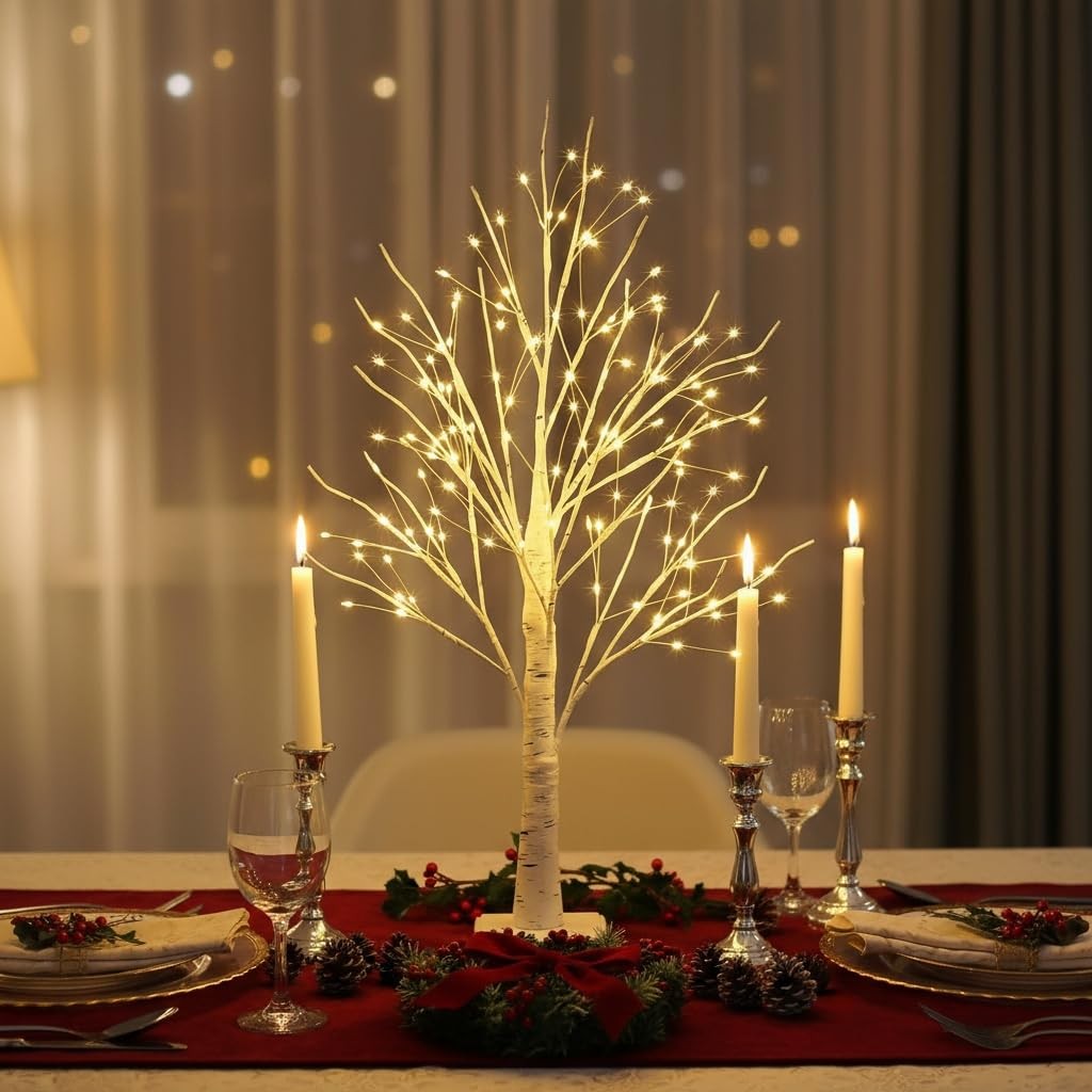 2ft Lighted Birch Tree with 144 Warm White LEDs – Small White Christmas Tree …