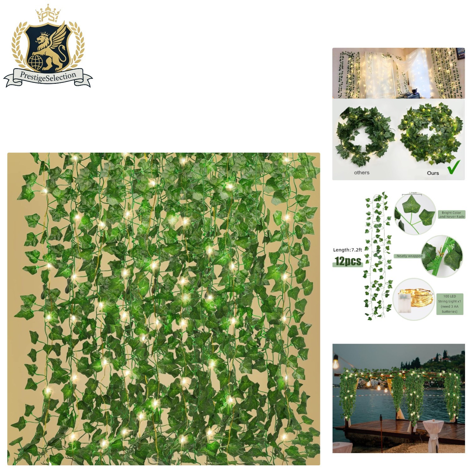 Decorate with 12 Hanging Ivy Vines & 100 LED Lights – 86 FT Aesthetic Solution
