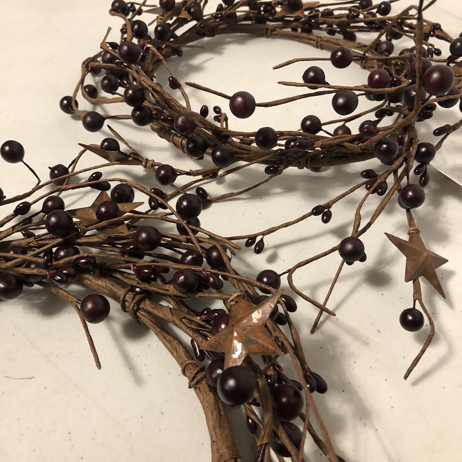 5 Pip Berry And Star Vine Candle rings 6.5” opening Dark Wine