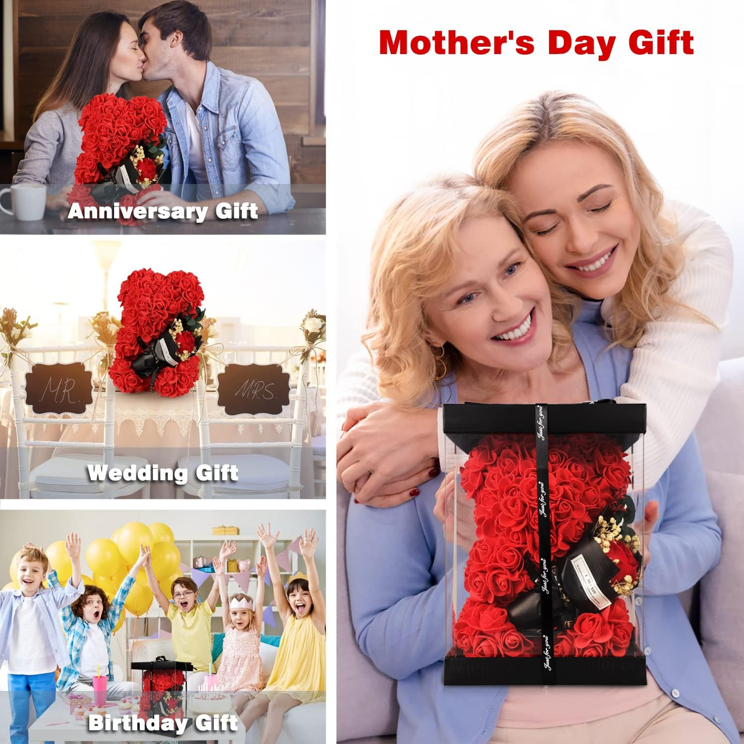 Valentines Day Gifts for Her – Romantic Forever Preserved Roses Floral Teddy Bea