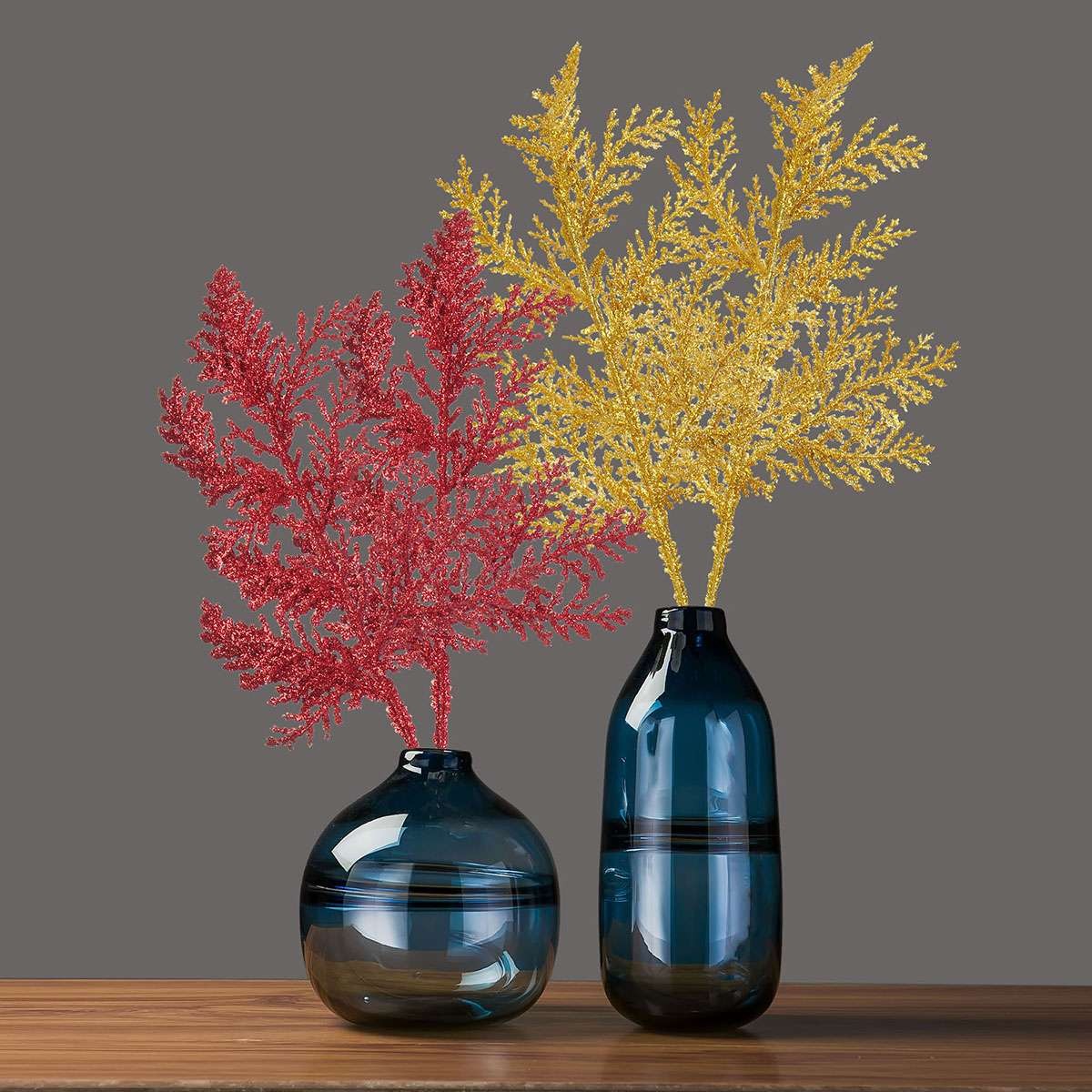10pcs Artificial Pine Needles Fake Floral Christmas Glitter Flower Decor Set