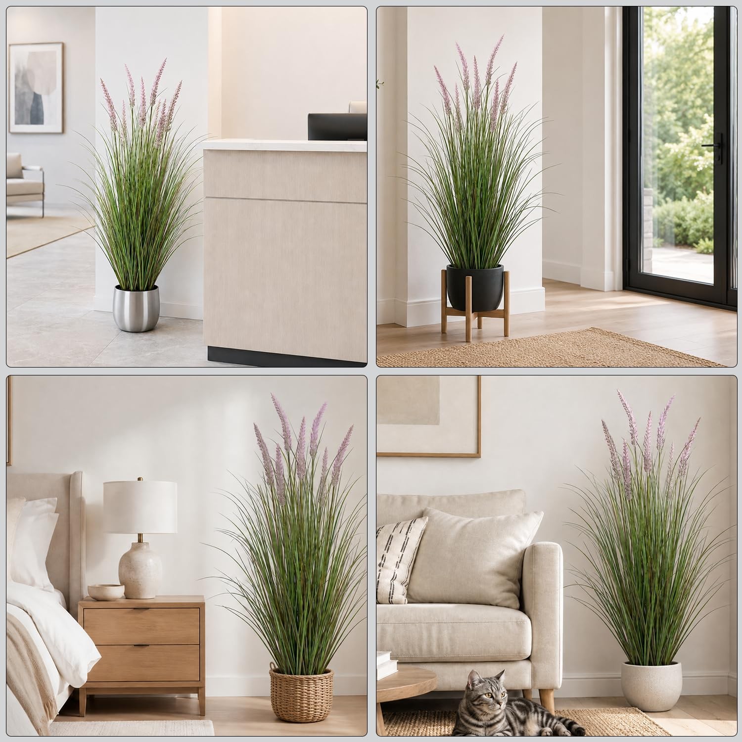 Best Artificial Cattail Grass 4FT-2 Set, 48″ Fake Outdoor Indoor Plants Lifelike