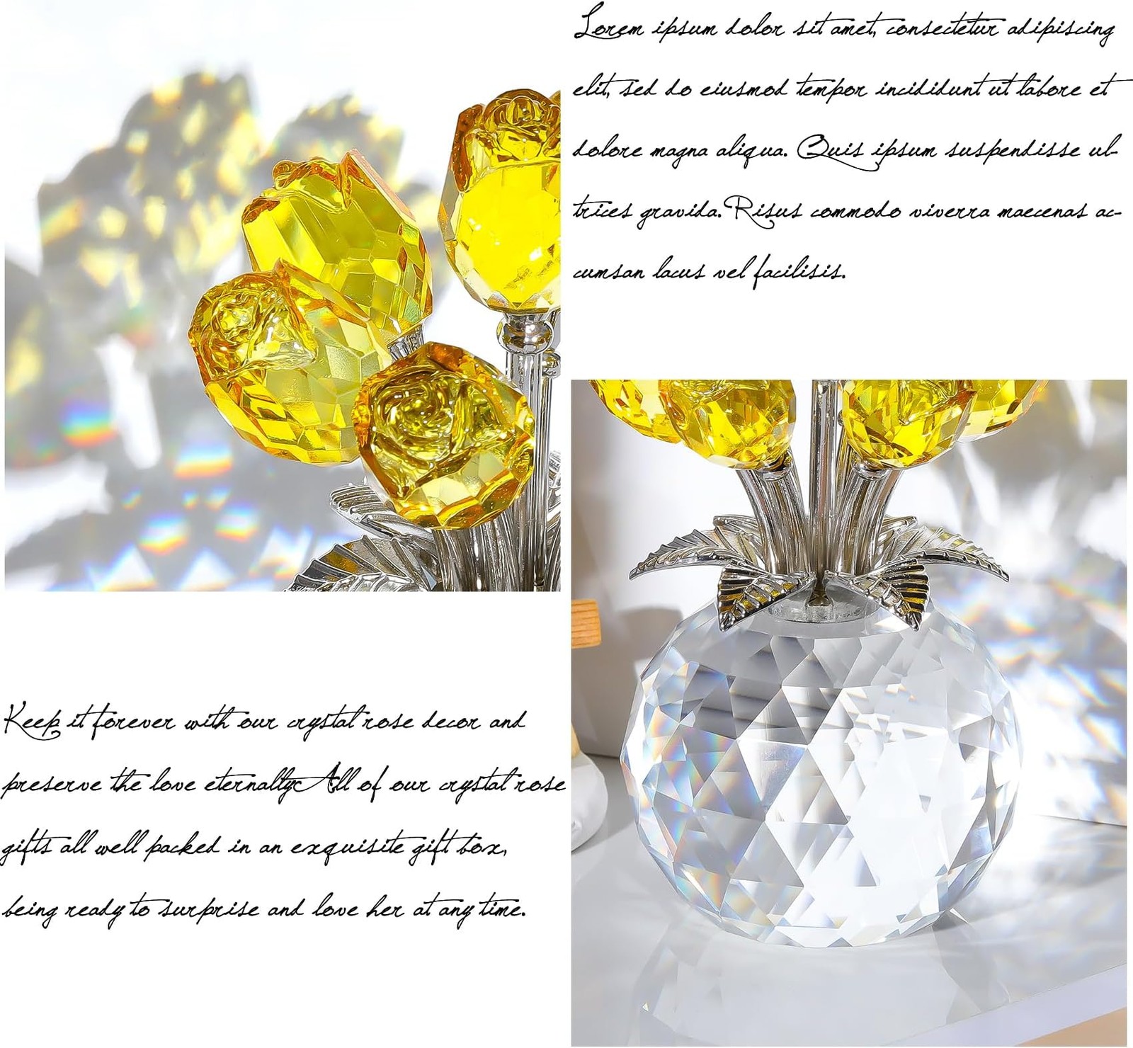Ornalrist Crystal Yellow Rose Flower Collectible Figurine, Rose Bouquet Flora…