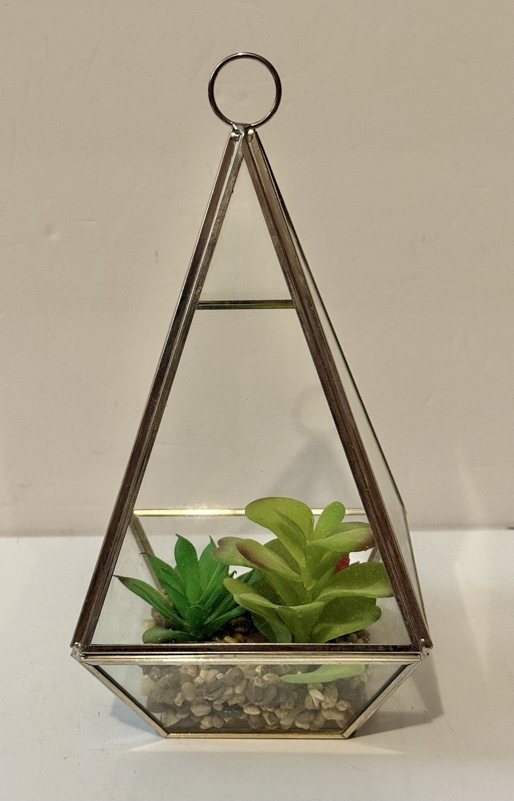 Geometric Pyramid Terrarium Hanging/Tabletop Planter Artificial Succulents