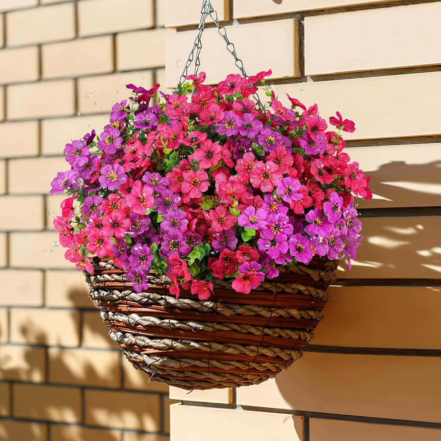 16 Bundles Artificial Flowers for Outdoor,No Fade Fake Plastic Flowers Faux Plan