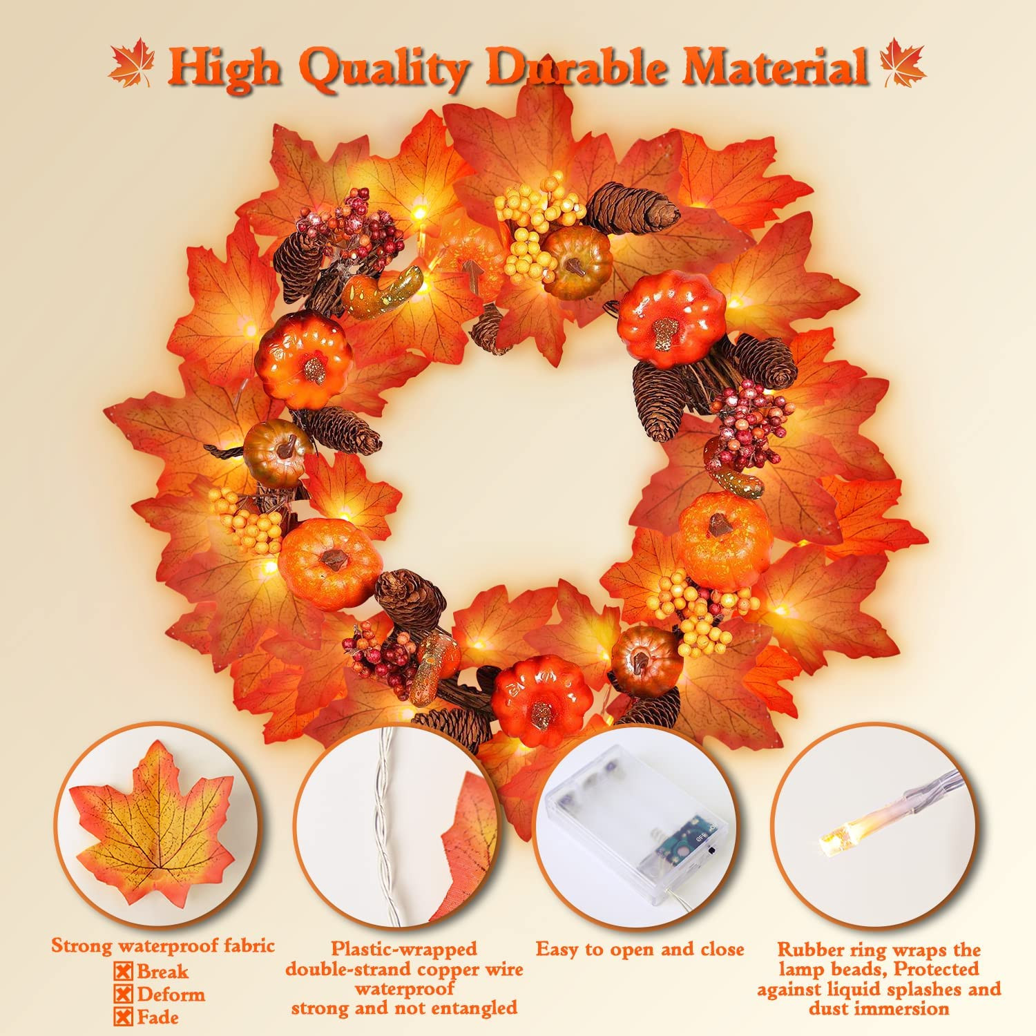 JMEXSUSS 2 Pack Fall Decor Lights Battery Operated, Total 22 FT 40 LED Thanksgiv