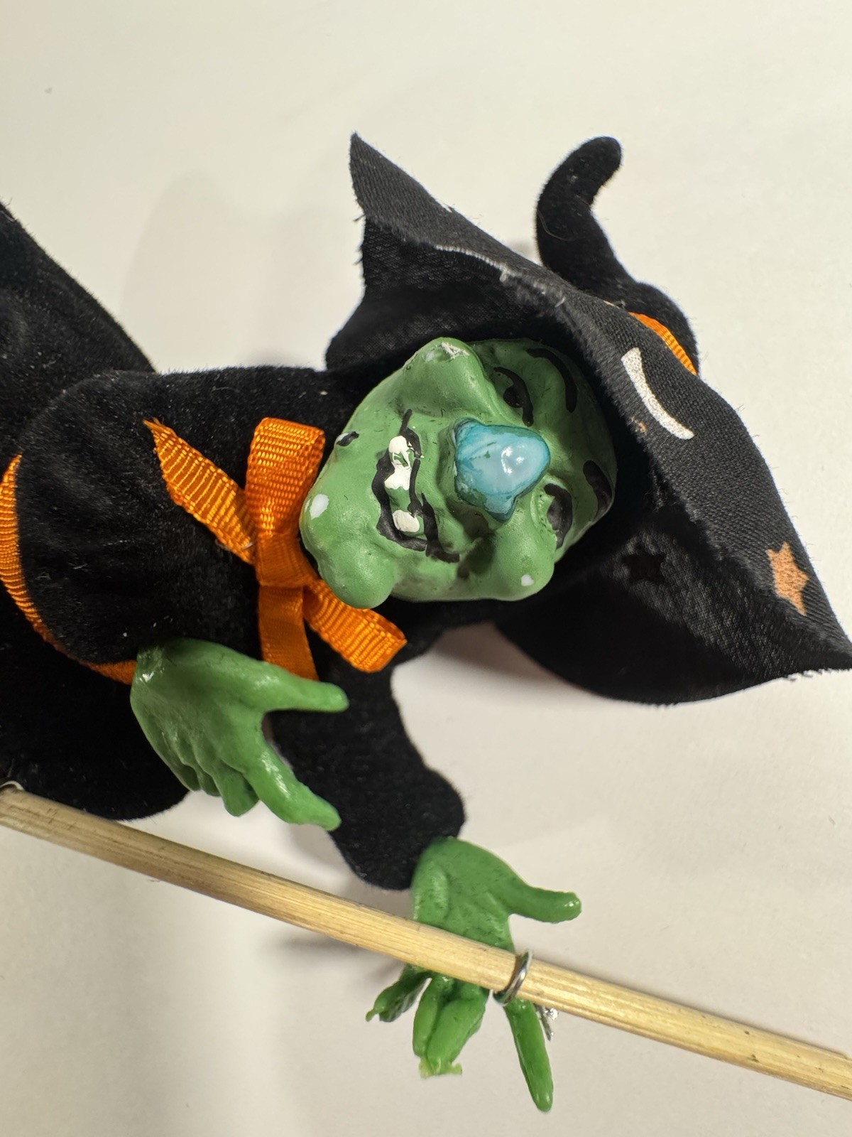 Halloween Floral Picks Pumpkin Face Blow Mold Flocked Jack-O-Lantern & Witch