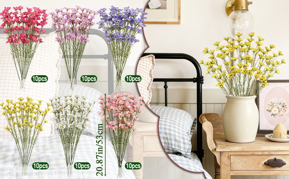 10 Pcs Artificial Wildflowers Fake Flower Stems 21″ Silk Spring Flowers