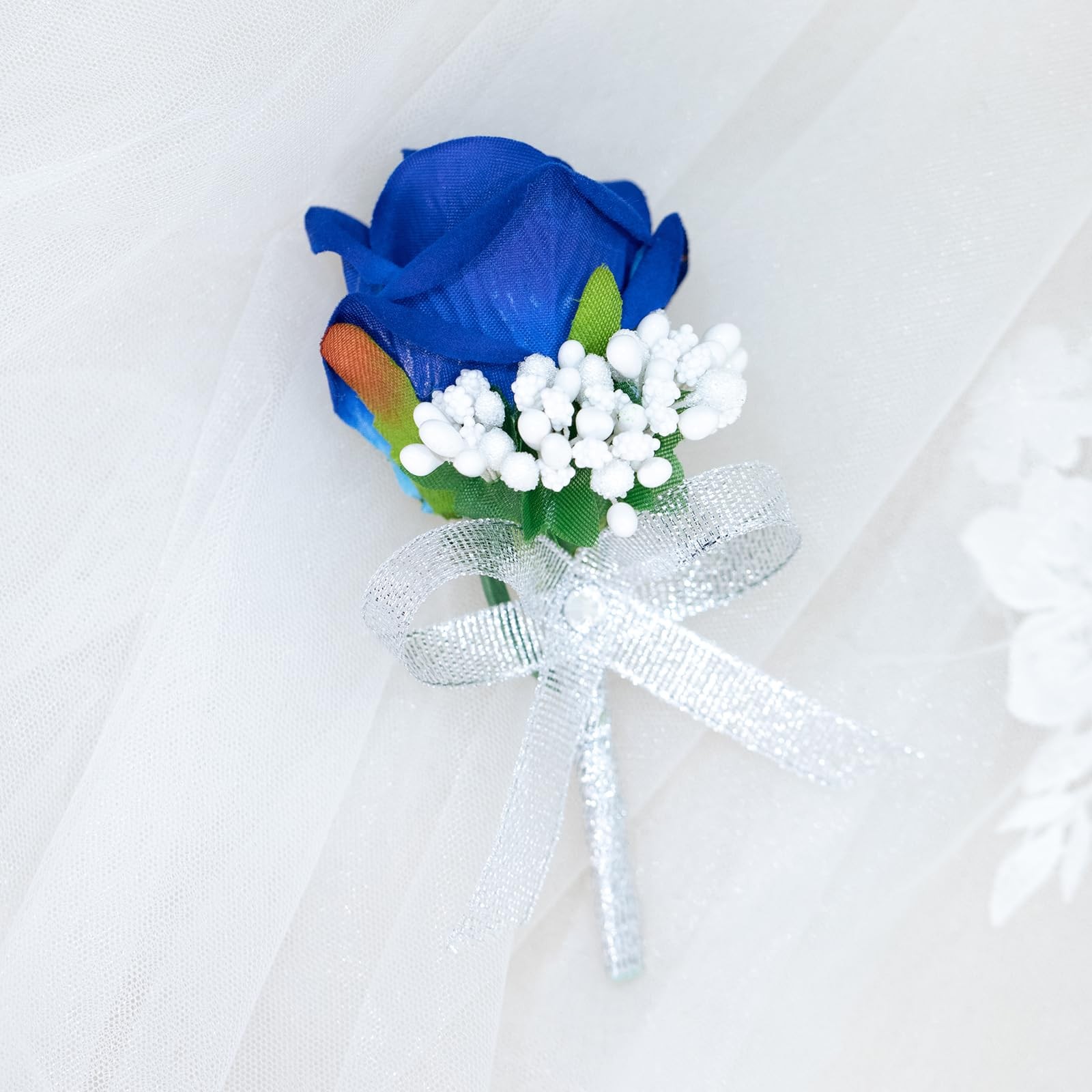 2 PCS Blue Rose Corsage & Boutonniere Set Wristlet Mens Prom Wedding Decor
