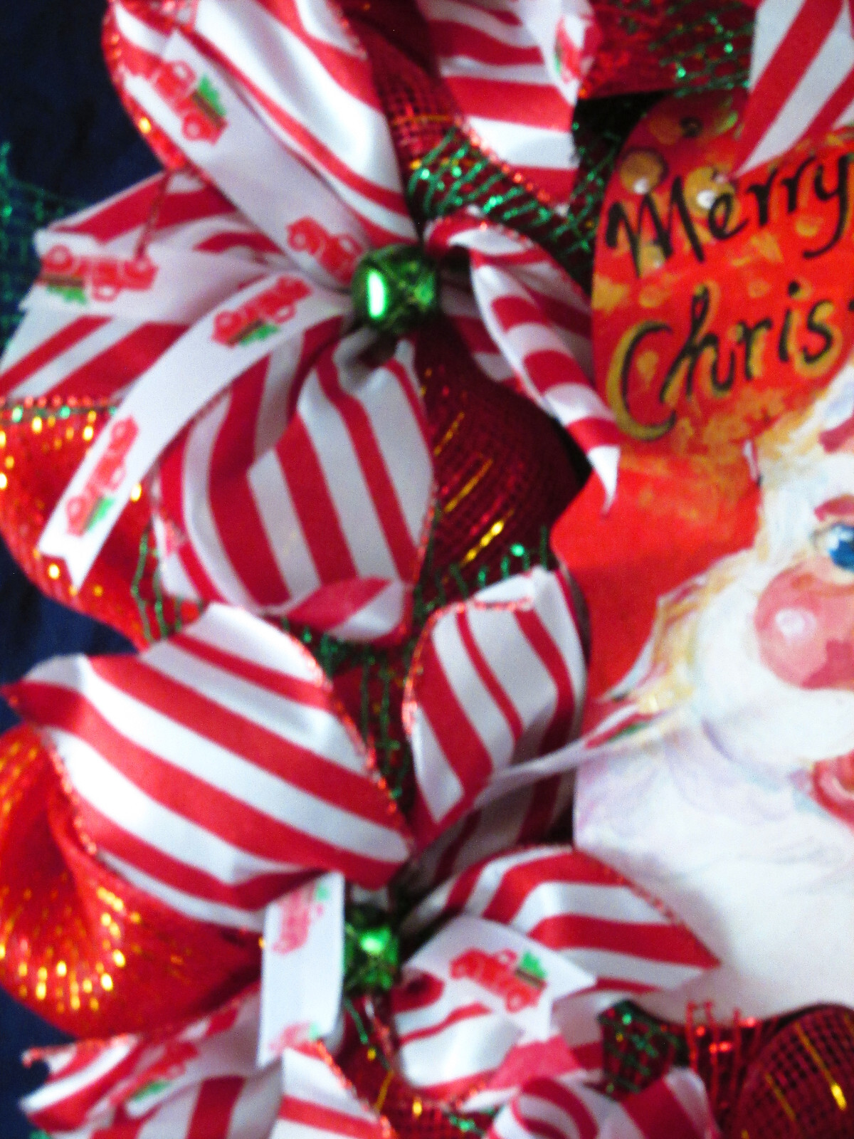Green Red and White Peppermint Ribbon Deco Mesh Wreath
