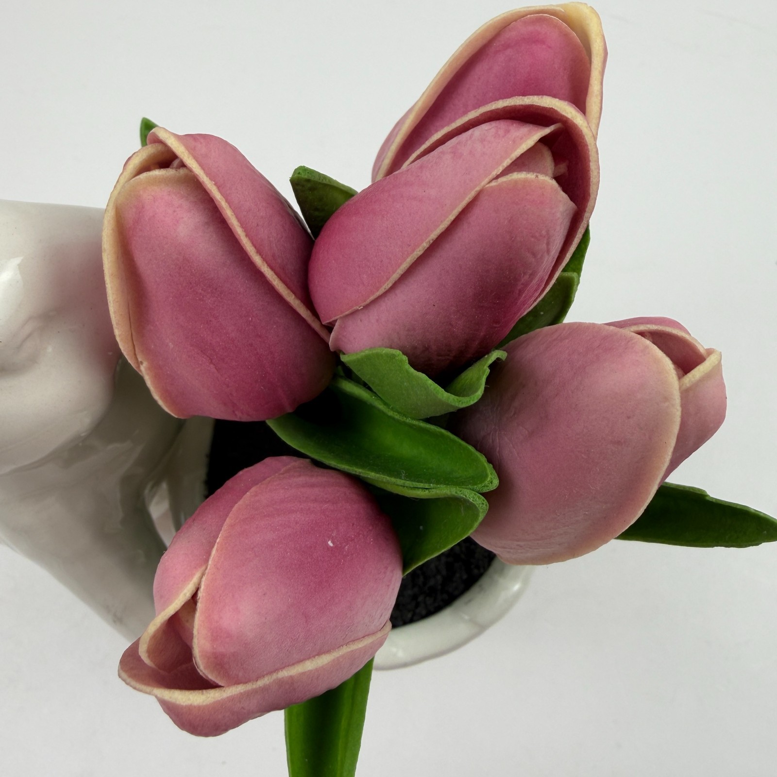 Easter Bunny Ceramic Planter Pink Tulips Spring Decor Table Centerpiece