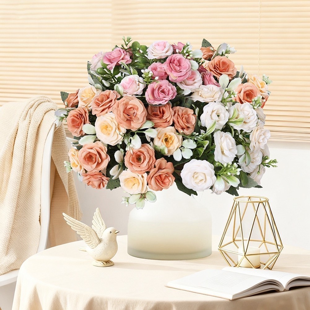 Faux Rose Bouquet with 15 Plastic Blooms for Bridal Use or Interior Decoration
