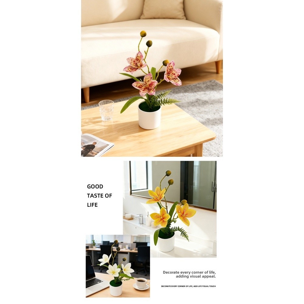 Plastic Artificial Magnolia Bonsai Flower White Pink Red Spots Yellow 8 8 31 cm