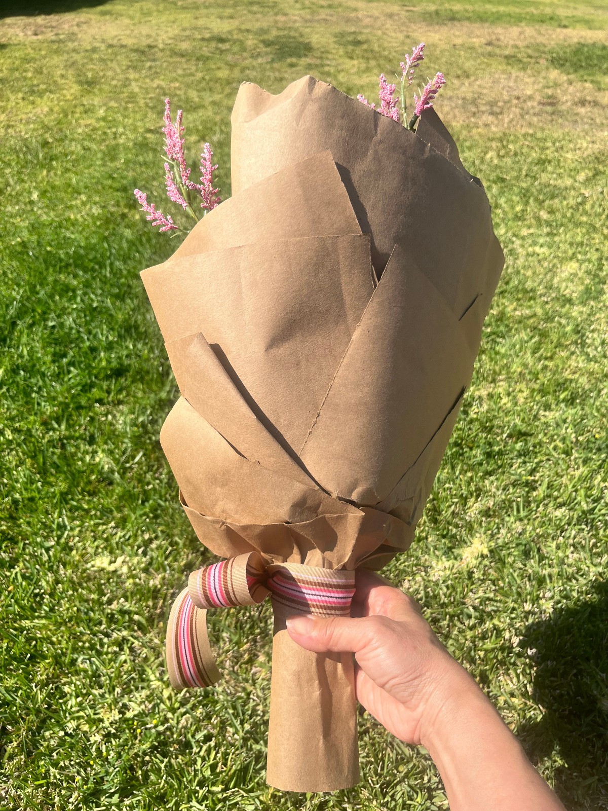 Hand Made Graduation Plush Bear Pink Artificial Flower Bouquet & Matching Ribbon