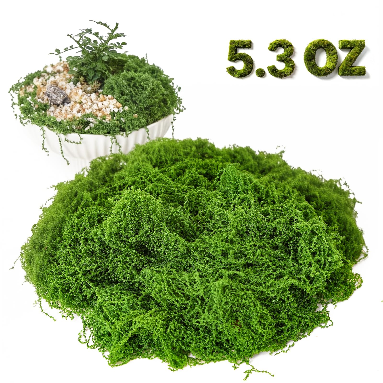 5.3oz Fake Moss for Crafts, Green Artificial Moss for Plants Indoor Outdoor