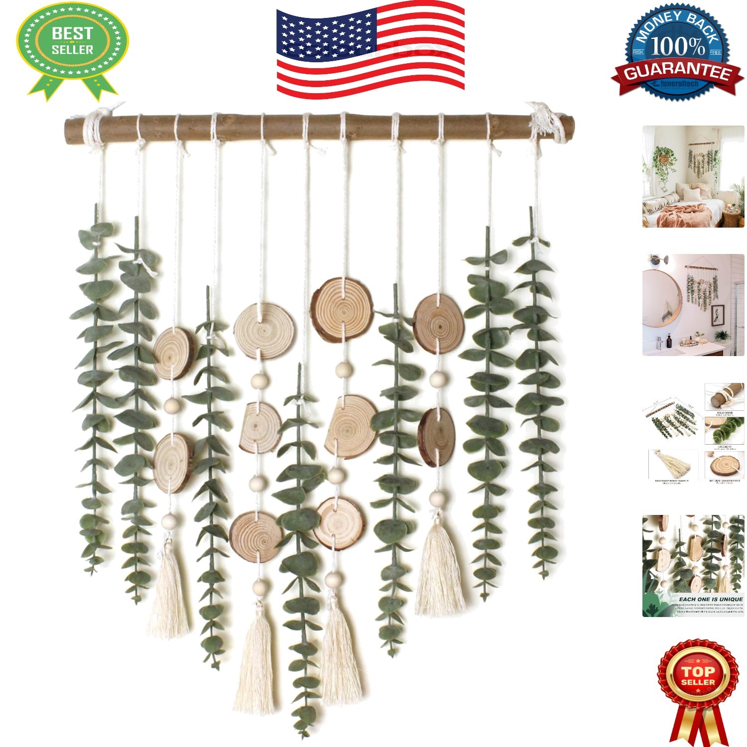 Unique Handmade Eucalyptus Wall Hanging – Rustic 16.5-Inch Decor for Every Room