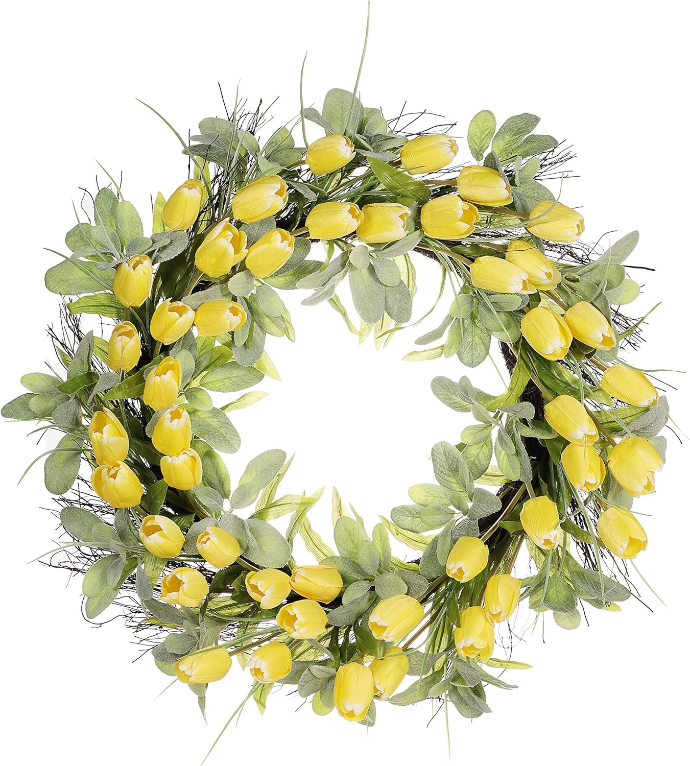 30″ Spring Tulip Wreath with Green Leaves – Beautiful Floral Decor