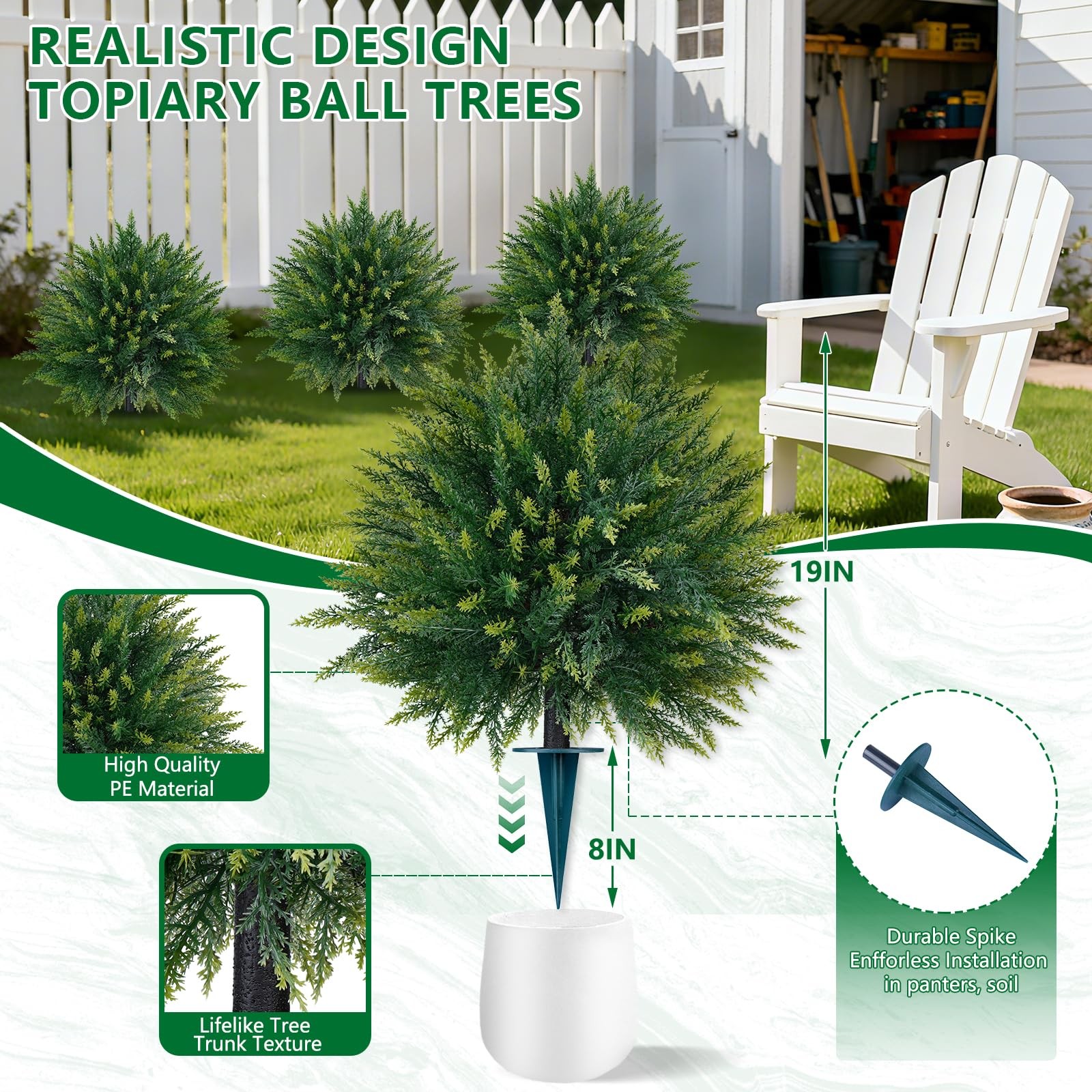 Artificial 26.5 in Cedar Topiary Trees with Ground Spike, 2 Pieces Fake Pine …