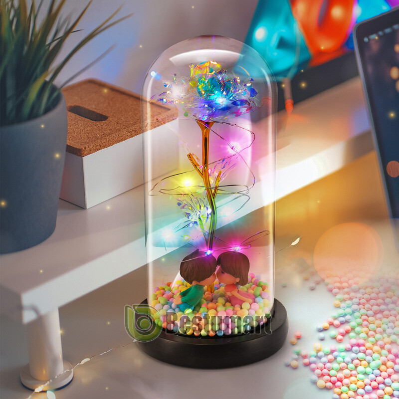 Eternal Forever Galaxy Rose Flower In Glass Dome LED Light Valentine’s Day Gift