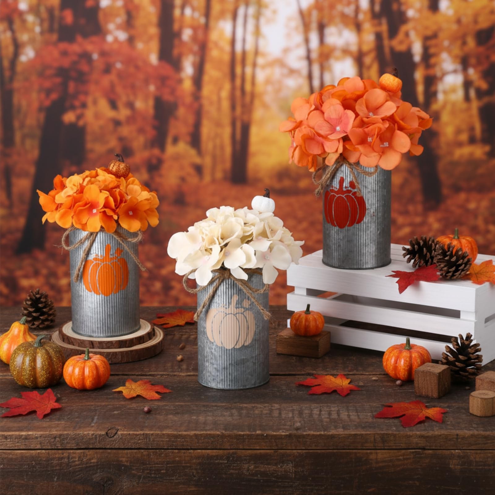 6 Sets Thanksgiving Fall Centerpiece Artificial Flower Pumpkin Metal Vase