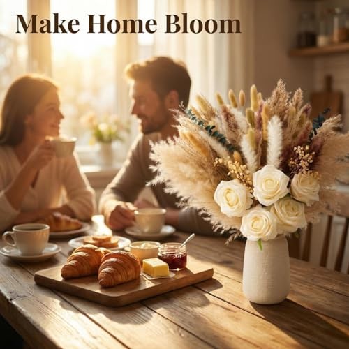 100pcs Artificial Flowers Arrangement with Vase, Fake Flowers Silk Roses in
