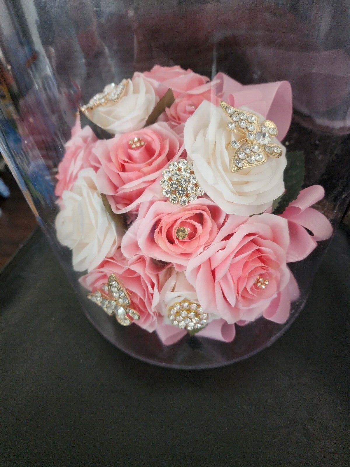 Pink & Ivory Luxury Bouquet with butterfly pendants for Quinceneras & Weddings