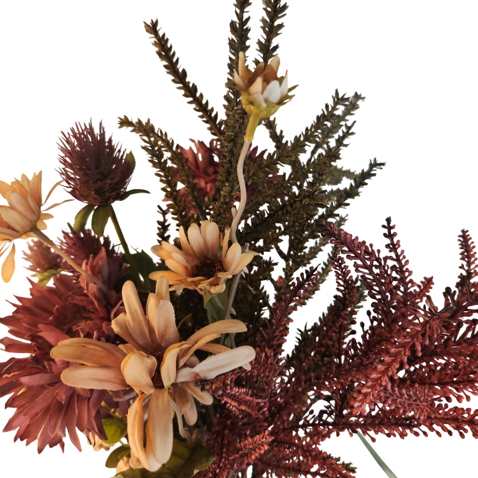 Hand Tied Artificial Flower Bouquet With Burgundy Purple Cream and Green Tones