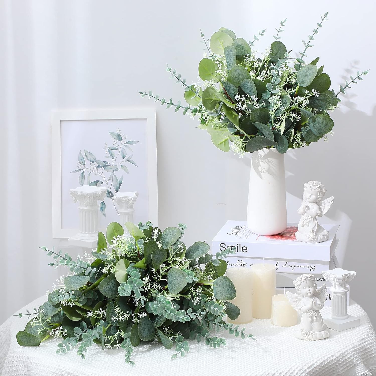 200 Pcs Artificial Eucalyptus Stems, 2 Styles Faux Greenery Leaves with Silver