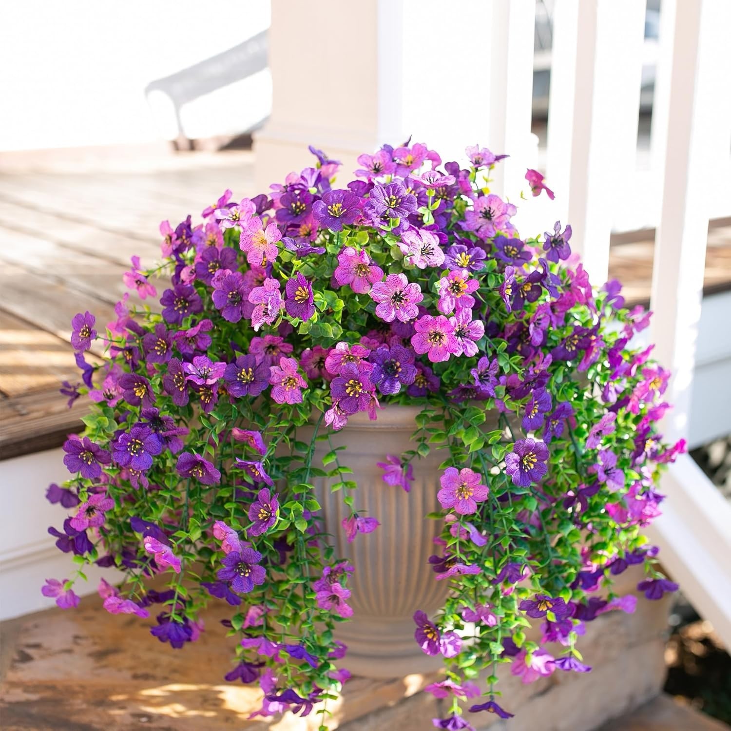 Lightweight Fake Hanging Flowers – 2Pcs Dark Purple Daisy with Eucalyptus Leaves