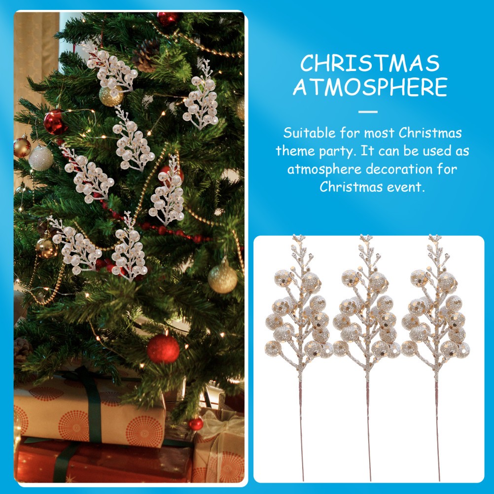 10 Pcs Fake Berry Stems Glitter Branch for Christmas Tree Holiday Decorations